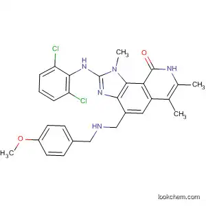 Molecular Structure of 333455-99-5 (9H-Imidazo[4,5-h]isoquinolin-9-one,
2-[(2,6-dichlorophenyl)amino]-1,8-dihydro-4-[[[(4-methoxyphenyl)methyl]
amino]methyl]-1,6,7-trimethyl-)