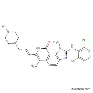 Molecular Structure of 333456-22-7 (9H-Imidazo[4,5-h]isoquinolin-9-one,
2-[(2,6-dichlorophenyl)amino]-1,8-dihydro-1,6-dimethyl-7-[3-(4-methyl-1
-piperazinyl)-1-propenyl]-)