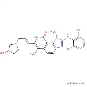 Molecular Structure of 333456-26-1 (9H-Imidazo[4,5-h]isoquinolin-9-one,
2-[(2,6-dichlorophenyl)amino]-1,8-dihydro-7-[3-(3-hydroxy-1-pyrrolidinyl)
-1-propenyl]-1,6-dimethyl-)