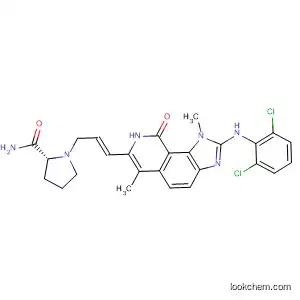 Molecular Structure of 333456-86-3 (2-Pyrrolidinecarboxamide,
1-[(2E)-3-[2-[(2,6-dichlorophenyl)amino]-8,9-dihydro-1,6-dimethyl-9-oxo
-1H-imidazo[4,5-h]isoquinolin-7-yl]-2-propenyl]-, (2R)-)