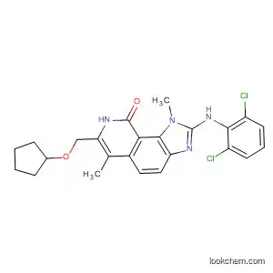Molecular Structure of 333457-08-2 (9H-Imidazo[4,5-h]isoquinolin-9-one,
7-(cyclopentylhydroxymethyl)-2-[(2,6-dichlorophenyl)amino]-1,8-dihydro-
1,6-dimethyl-)