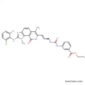 Molecular Structure of 333457-20-8 (Benzoic acid,
3-[[[[3-[2-[(2,6-dichlorophenyl)amino]-8,9-dihydro-1,6-dimethyl-9-oxo-1
H-imidazo[4,5-h]isoquinolin-7-yl]-2-propenyl]amino]carbonyl]amino]-,
ethyl ester)