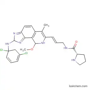 Molecular Structure of 333457-56-0 (2-Pyrrolidinecarboxamide,
N-[(2E)-3-[2-[(2,6-dichlorophenyl)amino]-8,9-dihydro-1,6-dimethyl-9-ox
o-1H-imidazo[4,5-h]isoquinolin-7-yl]-2-propenyl]-, (2S)-)