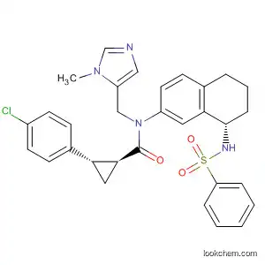 Molecular Structure of 393516-02-4 (Cyclopropanecarboxamide,
2-(4-chlorophenyl)-N-[(1-methyl-1H-imidazol-5-yl)methyl]-N-[(8S)-5,6,7,
8-tetrahydro-8-[(phenylsulfonyl)amino]-2-naphthalenyl]-, (1S,2S)-)
