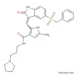 Molecular Structure of 477574-61-1 (1H-Pyrrole-3-carboxamide,
2-[(Z)-[1,2-dihydro-2-oxo-5-[(phenylmethyl)sulfonyl]-3H-indol-3-ylidene]
methyl]-5-methyl-N-[3-(1-pyrrolidinyl)propyl]-)