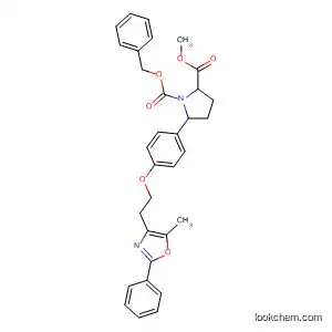 Molecular Structure of 477719-35-0 (1,2-Pyrrolidinedicarboxylic acid,
5-[4-[2-(5-methyl-2-phenyl-4-oxazolyl)ethoxy]phenyl]-, 2-methyl
1-(phenylmethyl) ester, (2S,5S)-)