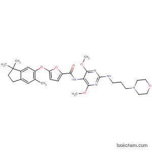Molecular Structure of 478008-66-1 (2-Furancarboxamide,
5-[(2,3-dihydro-3,3,6-trimethyl-1H-inden-5-yl)oxy]-N-[4,6-dimethoxy-2-[[
3-(4-morpholinyl)propyl]amino]-5-pyrimidinyl]-)