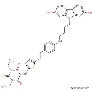 Molecular Structure of 488809-52-5 (4,6(1H,5H)-Pyrimidinedione,
5-[[5-[2-[4-[[3-(2,7-dihydroxy-9H-carbazol-9-yl)propyl]methylamino]phen
yl]ethenyl]-2-thienyl]methylene]-1,3-diethyldihydro-2-thioxo-)