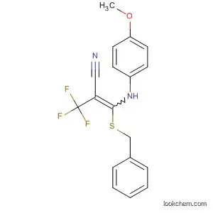 Molecular Structure of 493030-36-7 (2-Propenenitrile,
3-[(4-methoxyphenyl)amino]-3-[(phenylmethyl)thio]-2-(trifluoromethyl)-)