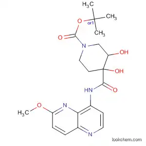 Molecular Structure of 495415-20-8 (1-Piperidinecarboxylic acid,
3,4-dihydroxy-4-[[(6-methoxy-1,5-naphthyridin-4-yl)amino]carbonyl]-,
1,1-dimethylethyl ester, (3R,4S)-rel-)