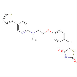 Molecular Structure of 498567-74-1 (2,4-Thiazolidinedione,
5-[[4-[2-[methyl[5-(2-thienyl)-2-pyridinyl]amino]ethoxy]phenyl]methylene]-)