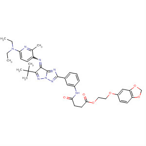 Molecular Structure of 499778-13-1 (Butanoic acid,
4-[[3-[7-[[6-(diethylamino)-2-methyl-3-pyridinyl]imino]-6-(1,1-dimethyleth
yl)-7H-pyrazolo[1,5-b][1,2,4]triazol-2-yl]phenyl]amino]-4-oxo-,
2-(1,3-benzodioxol-5-yloxy)ethyl ester)