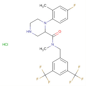 Molecular Structure of 499779-59-8 (2-Piperazinecarboxamide,
N-[[3,5-bis(trifluoromethyl)phenyl]methyl]-1-(4-fluoro-2-methylphenyl)-N-
methyl-, monohydrochloride)
