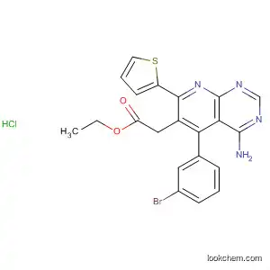 Molecular Structure of 214831-26-2 (Pyrido[2,3-d]pyrimidine-6-acetic acid,
4-amino-5-(3-bromophenyl)-7-(2-thienyl)-, ethyl ester,
monohydrochloride)