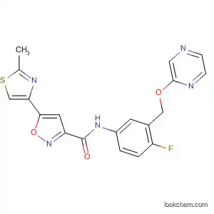 Molecular Structure of 642085-23-2 (3-Isoxazolecarboxamide,
N-[4-fluoro-3-[(pyrazinyloxy)methyl]phenyl]-5-(2-methyl-4-thiazolyl)-)
