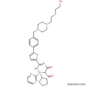 Molecular Structure of 647023-64-1 (Pyrimido[5,4-e]-1,2,4-triazine-5,7(1H,6H)-dione,
1-cyclopentyl-3-[5-[4-[[4-[2-(2-hydroxyethoxy)ethyl]-1-piperazinyl]methyl]
phenyl]-2-furanyl]-6-methyl-)