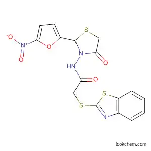 Molecular Structure of 647029-64-9 (Acetamide,
2-(2-benzothiazolylthio)-N-[2-(5-nitro-2-furanyl)-4-oxo-3-thiazolidinyl]-)