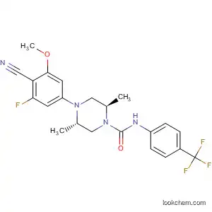 Molecular Structure of 648422-70-2 (1-Piperazinecarboxamide,
4-(4-cyano-3-fluoro-5-methoxyphenyl)-2,5-dimethyl-N-[4-(trifluoromethyl)
phenyl]-, (2R,5S)-)