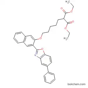 Molecular Structure of 654080-90-7 (Propanedioic acid,
[5-[[3-(5-phenyl-2-benzoxazolyl)-2-naphthalenyl]oxy]pentyl]-, diethyl ester)