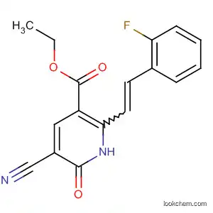 Molecular Structure of 783324-73-2 (3-Pyridinecarboxylic acid,
5-cyano-2-[2-(2-fluorophenyl)ethenyl]-1,6-dihydro-6-oxo-, ethyl ester)