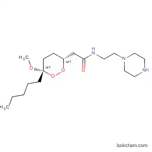 Molecular Structure of 793669-80-4 (1,2-Dioxane-3-acetamide,
6-methoxy-6-pentyl-N-[2-(1-piperazinyl)ethyl]-, (3R,6S)-rel-)