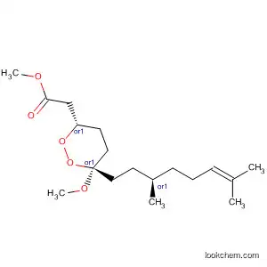 Molecular Structure of 793669-94-0 (1,2-Dioxane-3-acetic acid, 6-[(3R)-3,7-dimethyl-6-octenyl]-6-methoxy-,
methyl ester, (3S,6R)-rel-)