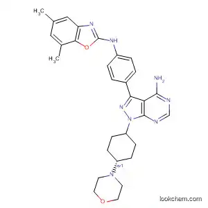 Molecular Structure of 461699-55-8 (1H-Pyrazolo[3,4-d]pyrimidin-4-amine,
3-[4-[(5,7-dimethyl-2-benzoxazolyl)amino]phenyl]-1-[cis-4-(4-morpholinyl
)cyclohexyl]-)