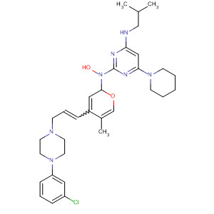 Molecular Structure of 799787-89-6 (4-Pyrimidinamine,
2-[4-[3-[4-(3-chlorophenyl)-1-piperazinyl]-1-propenyl]-5-methyl-1H-pyraz
ol-1-yl]-N-(2-methylpropyl)-6-(1-piperidinyl)-)