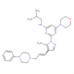Molecular Structure of 799787-92-1 (4-Pyrimidinamine,
2-[5-methyl-4-[3-(4-phenyl-1-piperazinyl)-1-propenyl]-1H-pyrazol-1-yl]-N
-(2-methylpropyl)-6-(4-morpholinyl)-)