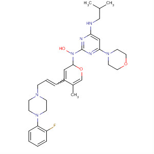 Molecular Structure of 799787-93-2 (4-Pyrimidinamine,
2-[4-[3-[4-(2-fluorophenyl)-1-piperazinyl]-1-propenyl]-5-methyl-1H-pyraz
ol-1-yl]-N-(2-methylpropyl)-6-(4-morpholinyl)-)