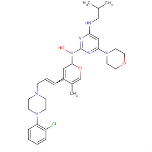 Molecular Structure of 799787-94-3 (4-Pyrimidinamine,
2-[4-[3-[4-(2-chlorophenyl)-1-piperazinyl]-1-propenyl]-5-methyl-1H-pyraz
ol-1-yl]-N-(2-methylpropyl)-6-(4-morpholinyl)-)