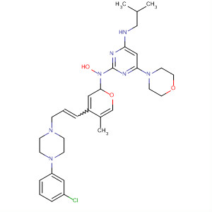 Molecular Structure of 799787-97-6 (4-Pyrimidinamine,
2-[4-[3-[4-(3-chlorophenyl)-1-piperazinyl]-1-propenyl]-5-methyl-1H-pyraz
ol-1-yl]-N-(2-methylpropyl)-6-(4-morpholinyl)-)
