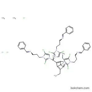 Molecular Structure of 820220-42-6 (1H-Imidazolium,
1,1',1''-[(2,4,6-triethyl-1,3,5-benzenetriyl)tris(methylene)]tris[3-[3-[(phenyl
methylene)amino]propyl]-, trichloride)