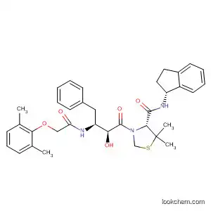 Molecular Structure of 820220-82-4 (4-Thiazolidinecarboxamide,
N-[(1R)-2,3-dihydro-1H-inden-1-yl]-3-[(2S,3S)-3-[[(2,6-dimethylphenoxy
)acetyl]amino]-2-hydroxy-1-oxo-4-phenylbutyl]-5,5-dimethyl-, (4R)-)