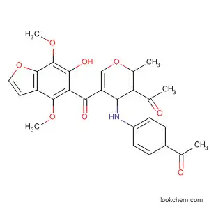 Molecular Structure of 820235-41-4 (Ethanone,
1-[4-[[3-acetyl-5-[(6-hydroxy-4,7-dimethoxy-5-benzofuranyl)carbonyl]-2-
methyl-4H-pyran-4-yl]amino]phenyl]-)