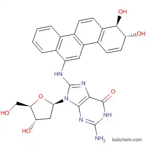 Molecular Structure of 820957-52-6 (Guanosine,
2'-deoxy-8-[[(1R,2R)-1,2-dihydro-1,2-dihydroxy-6-chrysenyl]amino]-)