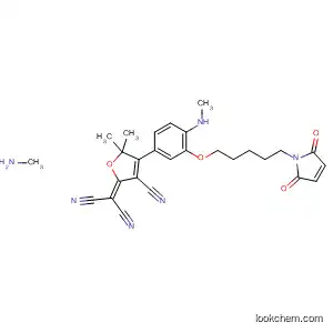 Molecular Structure of 821789-74-6 (Propanedinitrile,
[3-cyano-4-[3-[[5-(2,5-dihydro-2,5-dioxo-1H-pyrrol-1-yl)pentyl]oxy]-4-(di
methylamino)phenyl]-5,5-dimethyl-2(5H)-furanylidene]-)