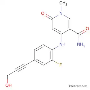 Molecular Structure of 821790-15-2 (3-Pyridinecarboxamide,
4-[[2-fluoro-4-(3-hydroxy-1-propynyl)phenyl]amino]-1,6-dihydro-1-methyl
-6-oxo-)