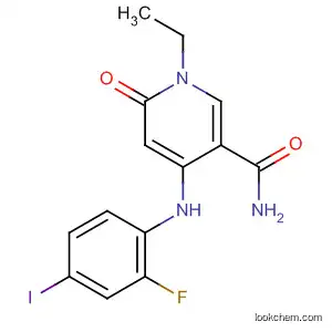Molecular Structure of 821790-22-1 (3-Pyridinecarboxamide,
1-ethyl-4-[(2-fluoro-4-iodophenyl)amino]-1,6-dihydro-6-oxo-)
