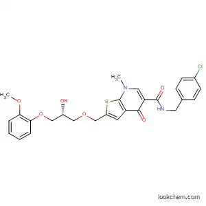 Molecular Structure of 821805-67-8 (Thieno[2,3-b]pyridine-5-carboxamide,
N-[(4-chlorophenyl)methyl]-4,7-dihydro-2-[[(2R)-2-hydroxy-3-(2-methoxy
phenoxy)propoxy]methyl]-7-methyl-4-oxo-)
