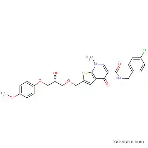 Molecular Structure of 821805-73-6 (Thieno[2,3-b]pyridine-5-carboxamide,
N-[(4-chlorophenyl)methyl]-4,7-dihydro-2-[[(2R)-2-hydroxy-3-(4-methoxy
phenoxy)propoxy]methyl]-7-methyl-4-oxo-)