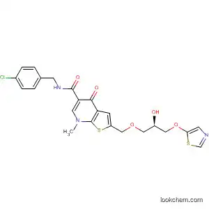 Molecular Structure of 821805-82-7 (Thieno[2,3-b]pyridine-5-carboxamide,
N-[(4-chlorophenyl)methyl]-4,7-dihydro-2-[[(2R)-2-hydroxy-3-(5-thiazolyl
oxy)propoxy]methyl]-7-methyl-4-oxo-)