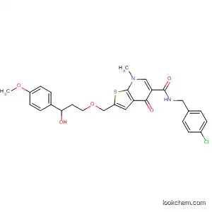 Molecular Structure of 821805-93-0 (Thieno[2,3-b]pyridine-5-carboxamide,
N-[(4-chlorophenyl)methyl]-4,7-dihydro-2-[[3-hydroxy-3-(4-methoxyphen
yl)propoxy]methyl]-7-methyl-4-oxo-)