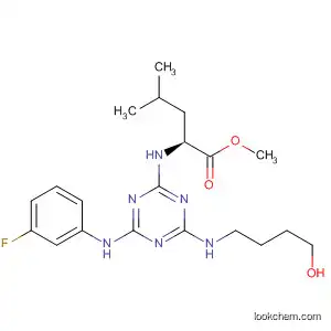 Molecular Structure of 825646-14-8 (L-Leucine,
N-[4-[(3-fluorophenyl)amino]-6-[(4-hydroxybutyl)amino]-1,3,5-triazin-2-yl]
-, methyl ester)