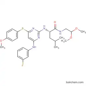 Molecular Structure of 825647-02-7 (Pentanamide,
N-(2,2-dimethoxyethyl)-2-[[4-[(3-fluorophenyl)amino]-6-[(4-methoxyphen
yl)thio]-2-pyrimidinyl]amino]-4-methyl-, (2S)-)