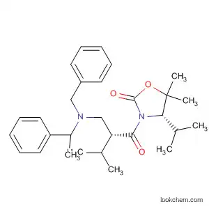 Molecular Structure of 827026-73-3 (2-Oxazolidinone,
5,5-dimethyl-4-(1-methylethyl)-3-[(2R)-3-methyl-1-oxo-2-[[[(1S)-1-phenyl
ethyl](phenylmethyl)amino]methyl]butyl]-, (4S)-)