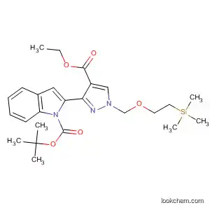 Molecular Structure of 827316-47-2 (1H-Indole-1-carboxylic acid,
2-[4-(ethoxycarbonyl)-1-[[2-(trimethylsilyl)ethoxy]methyl]-1H-pyrazol-3-yl]
-, 1,1-dimethylethyl ester)