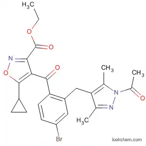 Molecular Structure of 827323-24-0 (3-Isoxazolecarboxylic acid,
4-[2-[(1-acetyl-3,5-dimethyl-1H-pyrazol-4-yl)methyl]-4-bromobenzoyl]-5-
cyclopropyl-, ethyl ester)