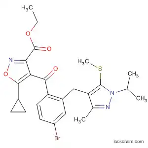 Molecular Structure of 827323-34-2 (3-Isoxazolecarboxylic acid,
4-[4-bromo-2-[[3-methyl-1-(1-methylethyl)-5-(methylthio)-1H-pyrazol-4-yl
]methyl]benzoyl]-5-cyclopropyl-, ethyl ester)