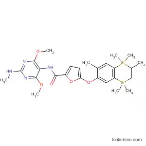Molecular Structure of 827338-12-5 (2-Furancarboxamide,
N-[4,6-dimethoxy-2-(methylamino)-5-pyrimidinyl]-5-[(1,2,3,4-tetrahydro-
1,1,2,4,4,7-hexamethyl-1,4-disilanaphthalen-6-yl)oxy]-)
